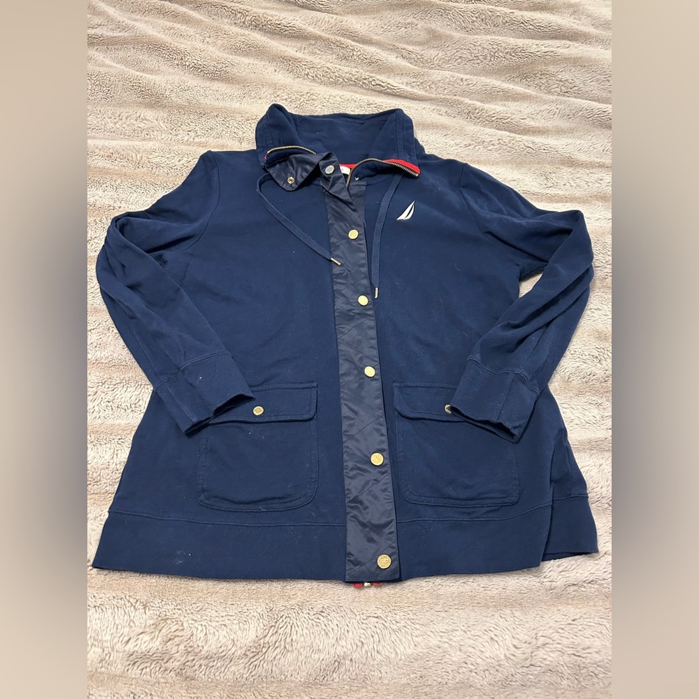 Nautica Navy Jacket with Red Trim and Gold Zipper